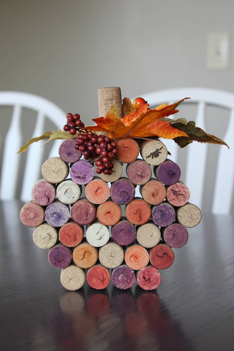 DIY wine cork pumpkin decor