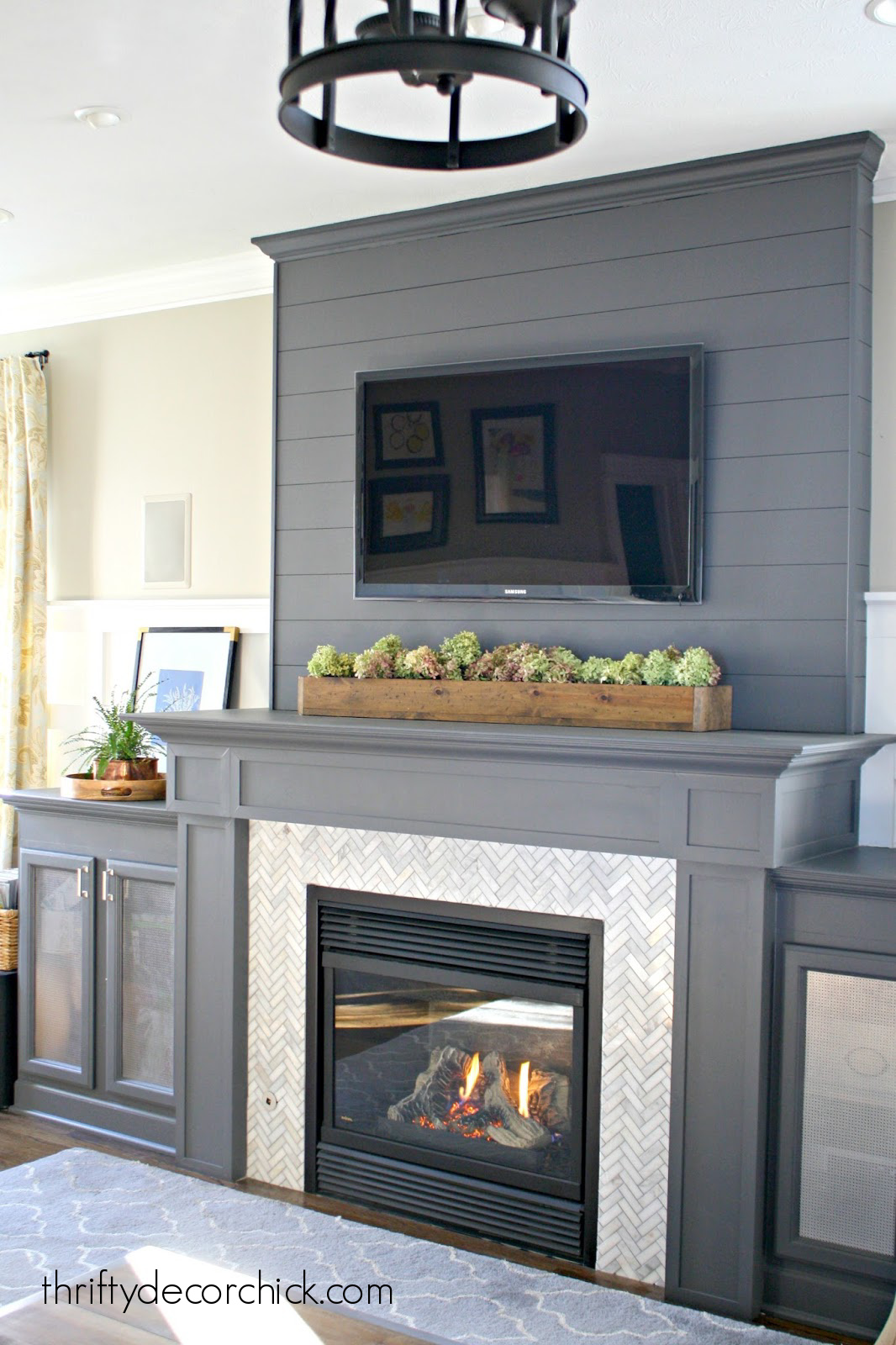Peppercorn gray fireplace