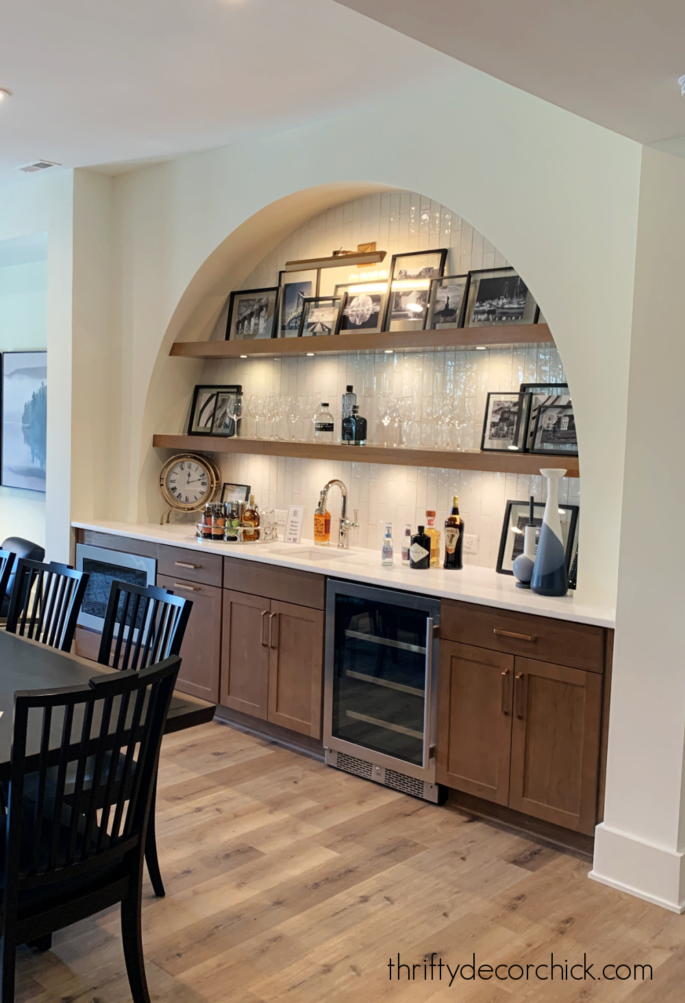arched wall over bar