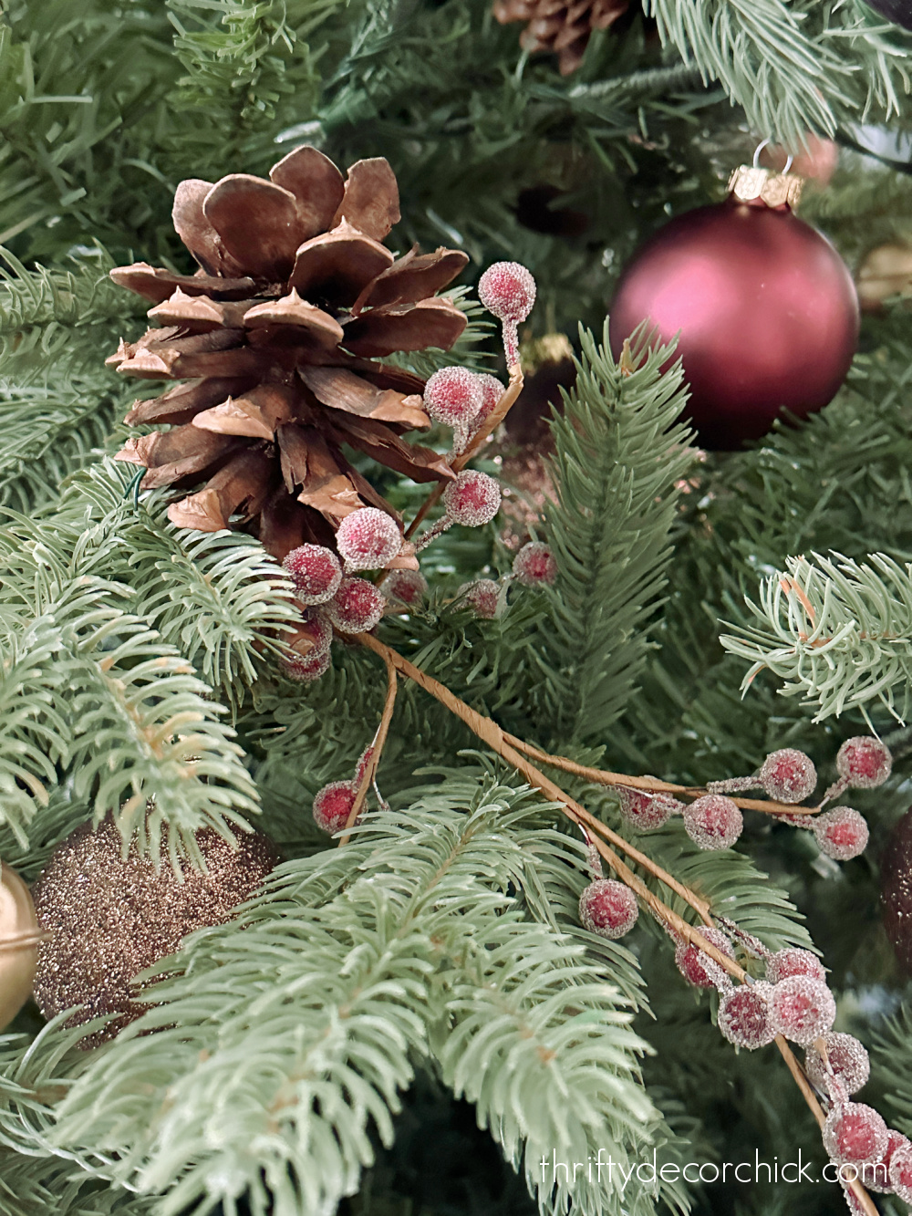 pinecones in Christmas tree