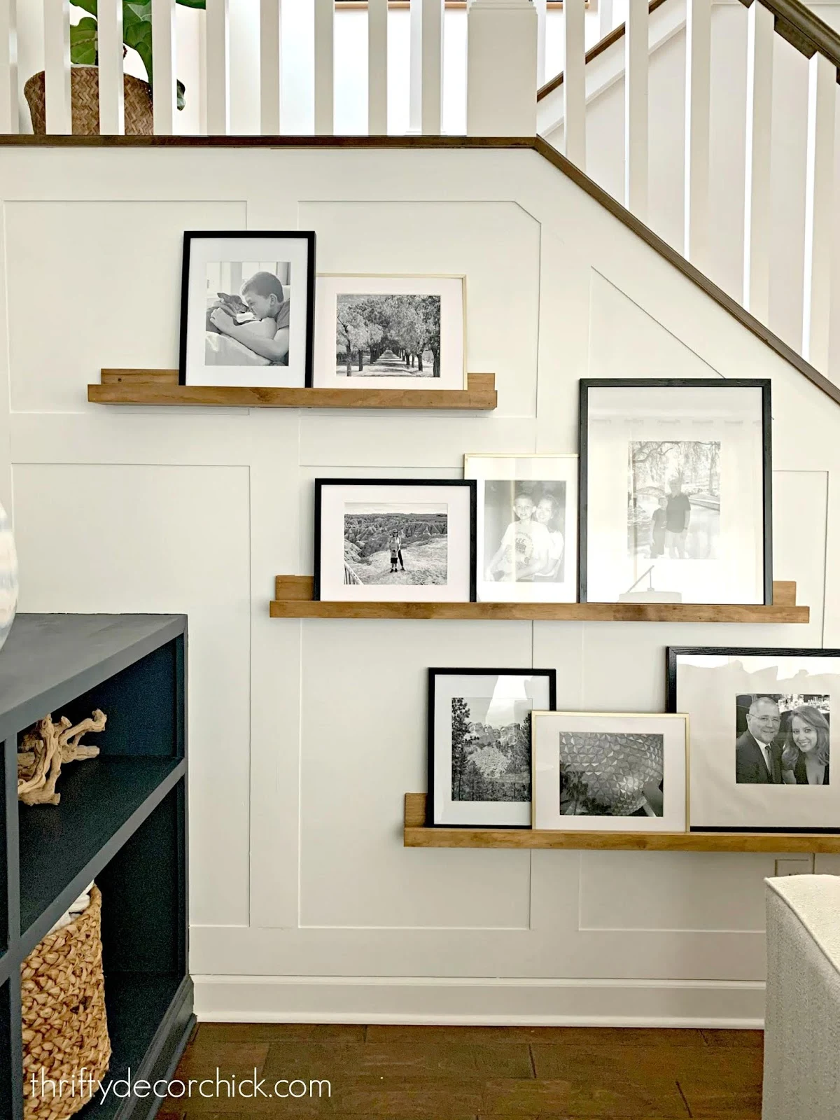 art ledges on stair wall