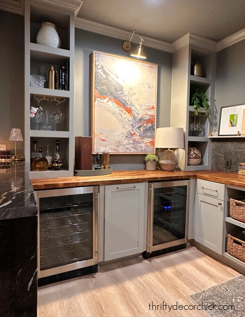 wine fridges in basement bar